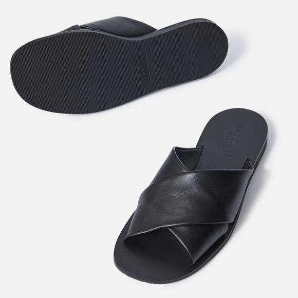 EVERLANE The Day Crossover Sandals Leather Black Flat Heel Slip On 7.5 NEW - Picture 3 of 7